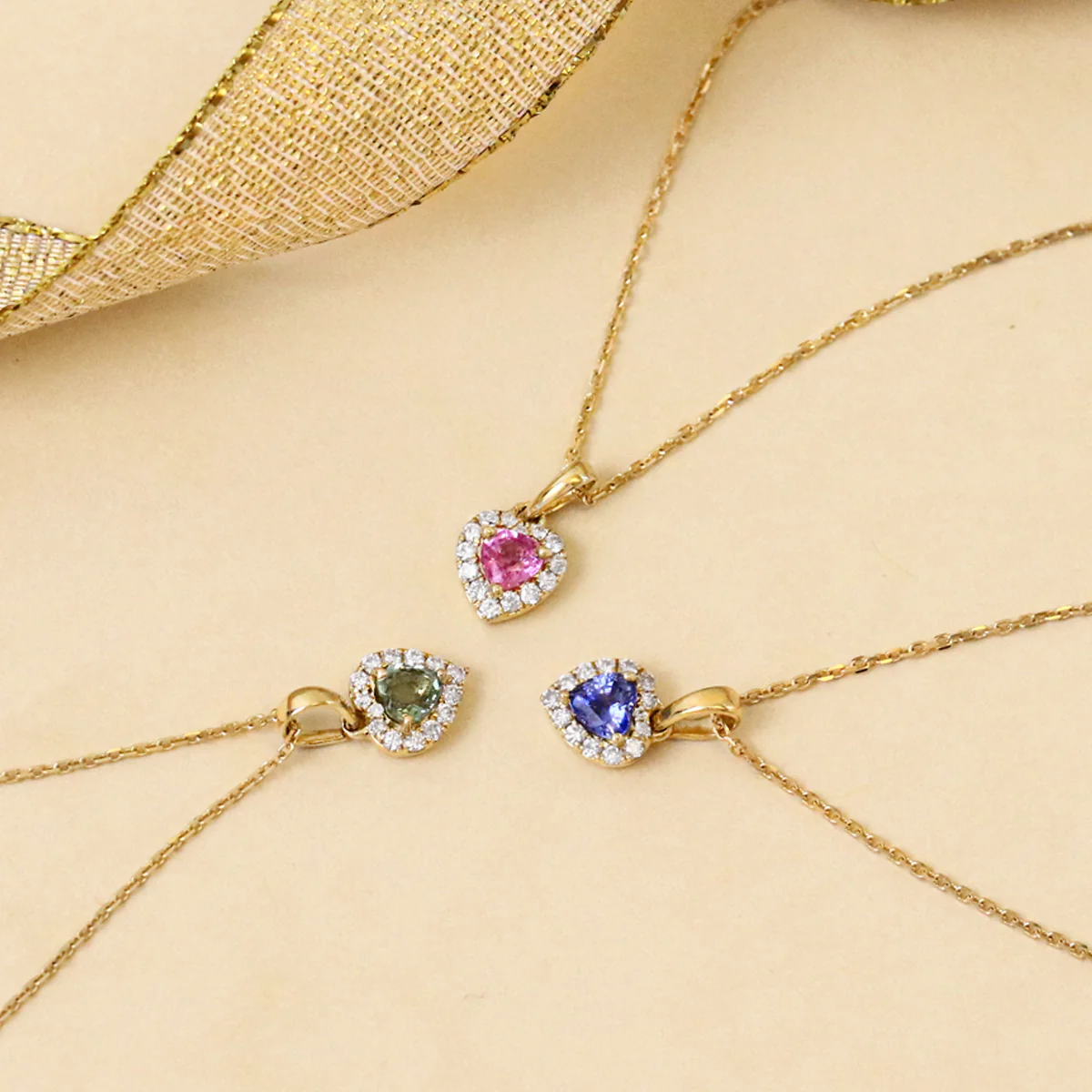 Bijou Collection Petite Green Sapphire & Diamond Heart Halo Pendant | 9K Yellow Gold - Image 4