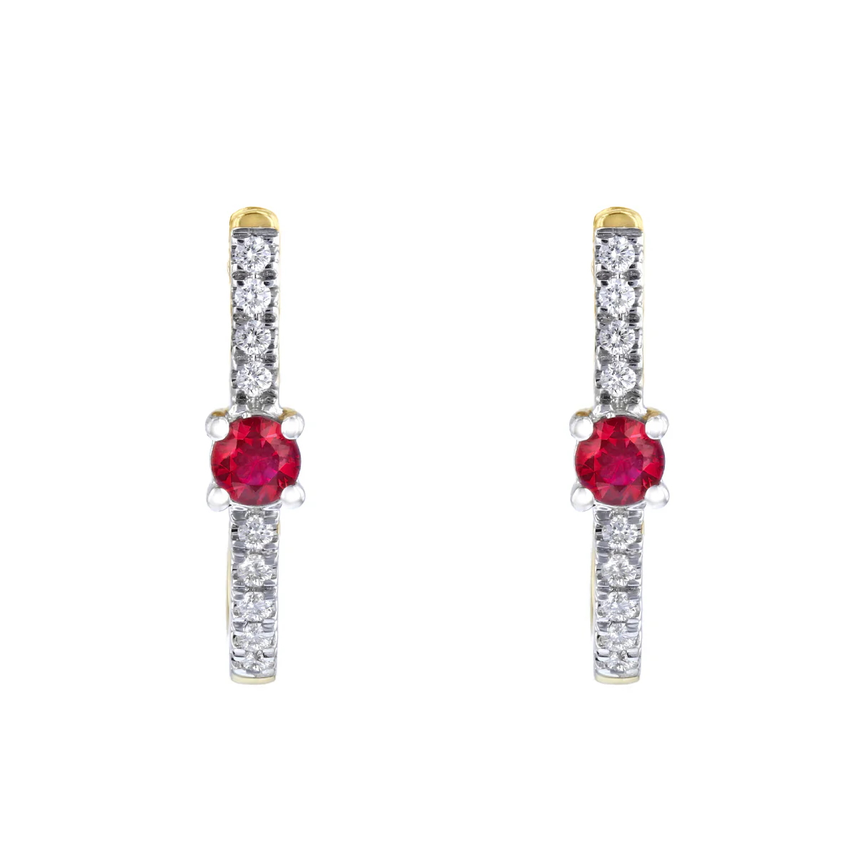 Bithstone Collection Ruby and 0.10ct Diamond Huggie Earring | 9K Yellow Gold - Image 2
