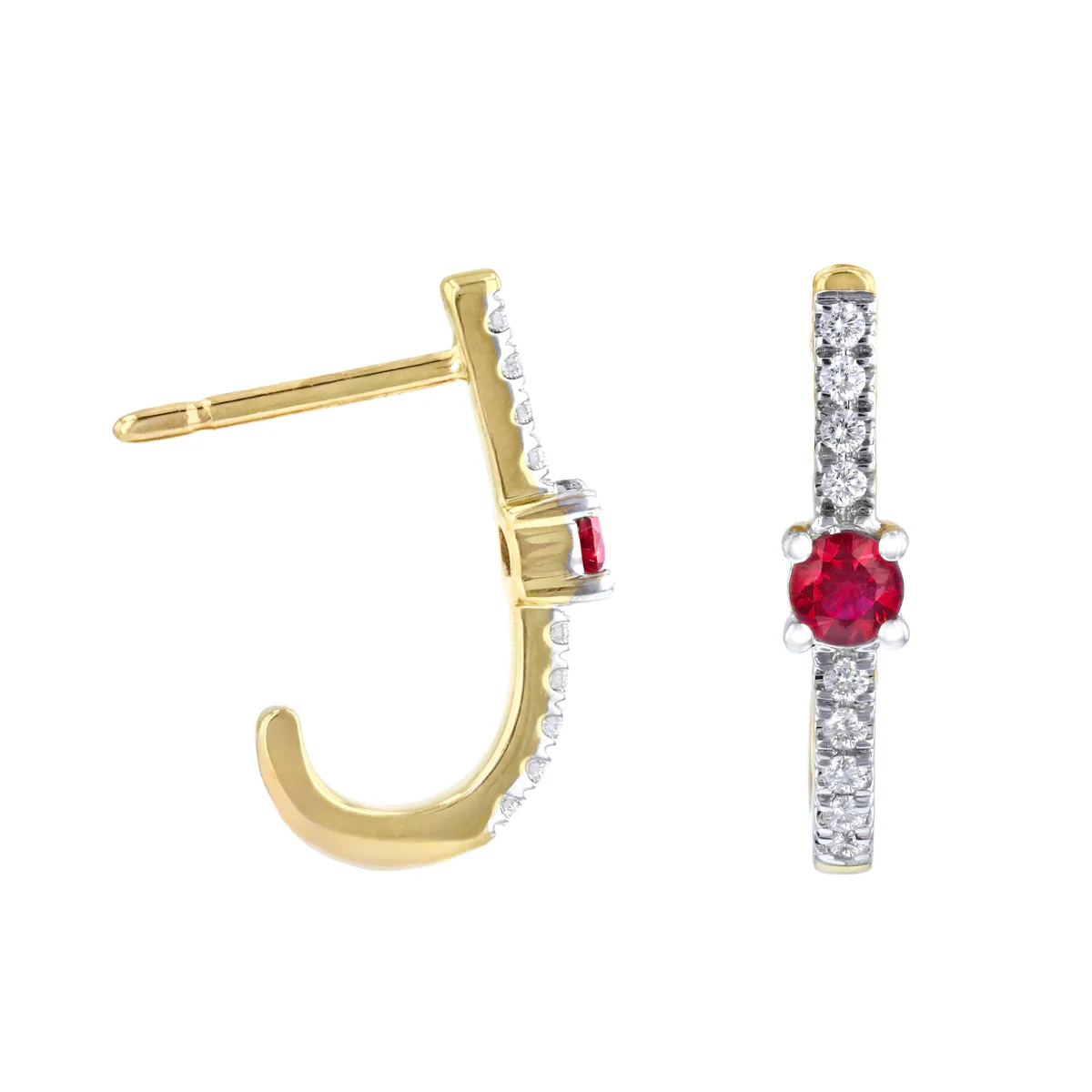 Bithstone Collection Ruby and 0.10ct Diamond Huggie Earring | 9K Yellow Gold - Image 3