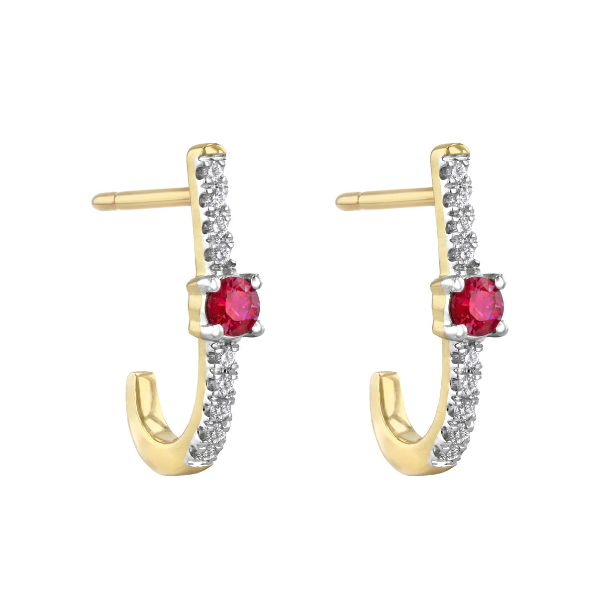 Bithstone Collection Ruby and 0.10ct Diamond Huggie Earring | 9K Yellow Gold - Image 5