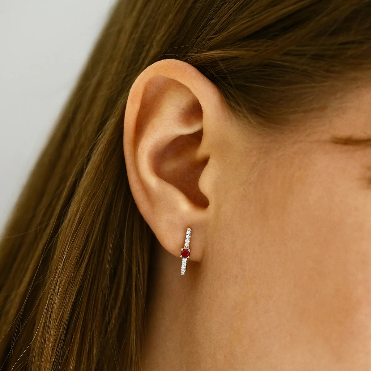 Bithstone Collection Ruby and 0.10ct Diamond Huggie Earring | 9K Yellow Gold - Image 7