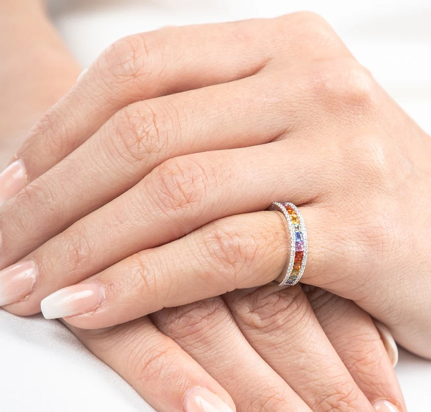 Bijou Collection Sapphire & Diamond Stacking Ring | 18K White Gold - Image 5