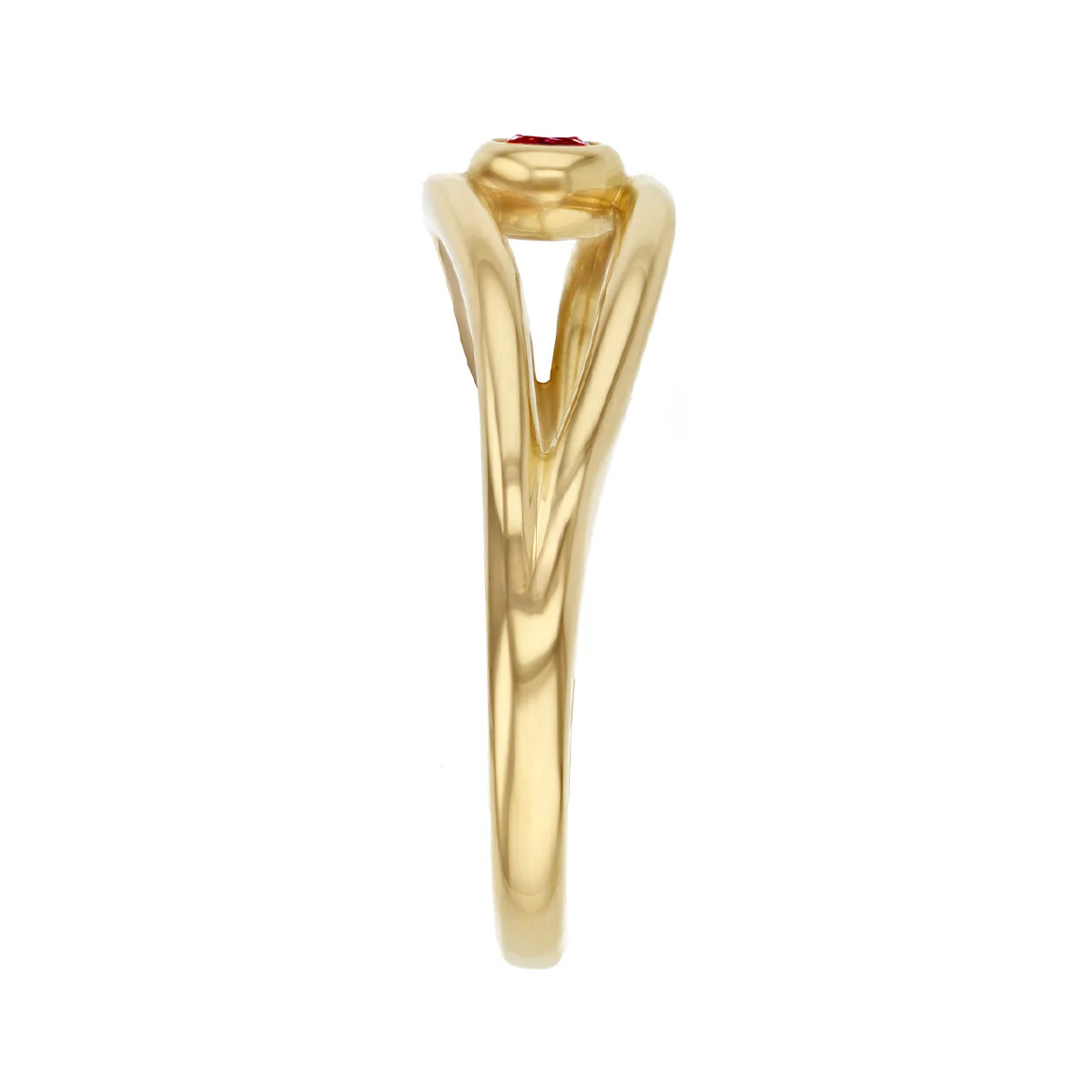 Birthstone Collection 0.09ct Round Ruby Open Bezel Set Twist Ring | 9K Yellow Gold - Image 4