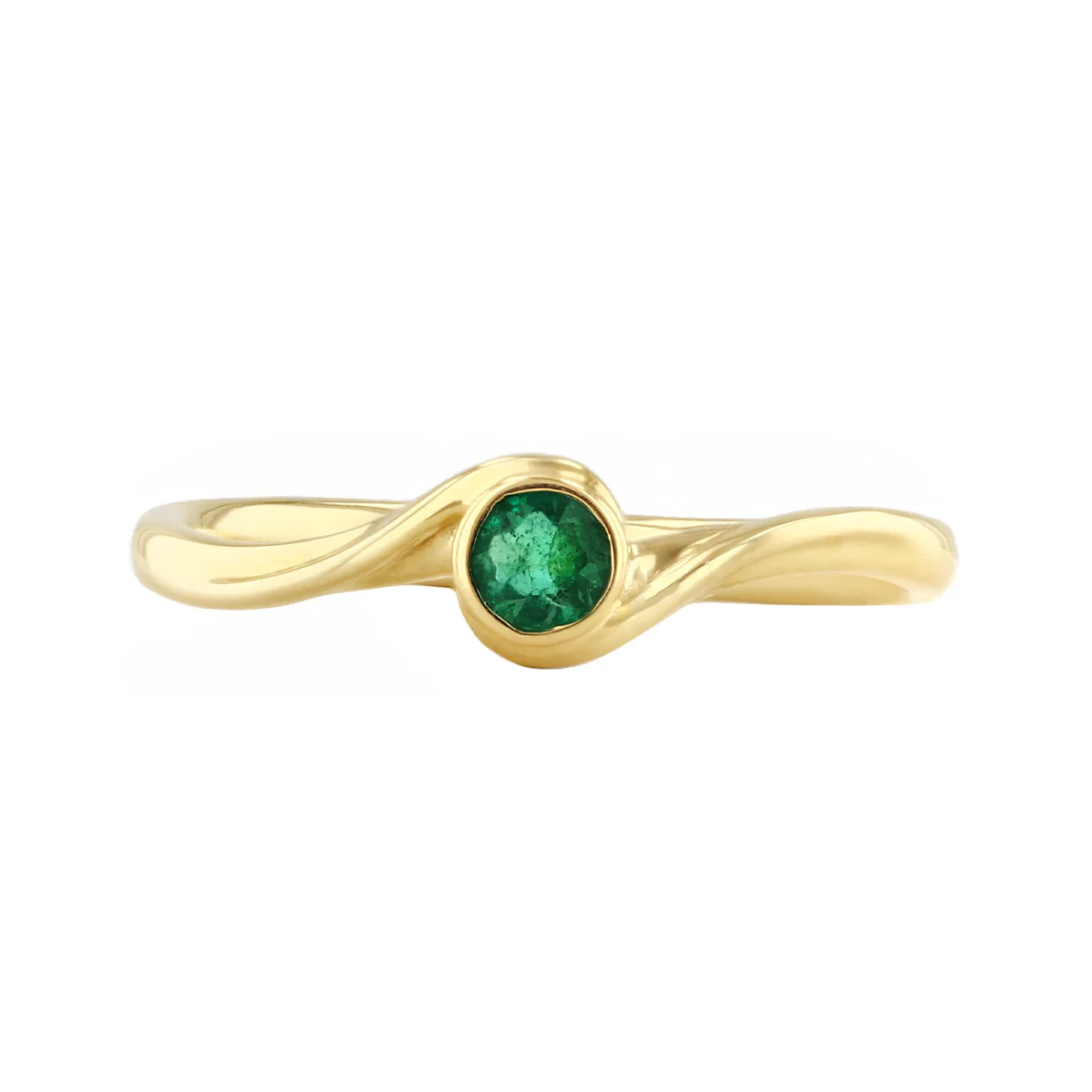 Birthstone Collection 0.16ct Emerald Rubover Bezel Set Twist Ring | 9K Yellow Gold - Image 2