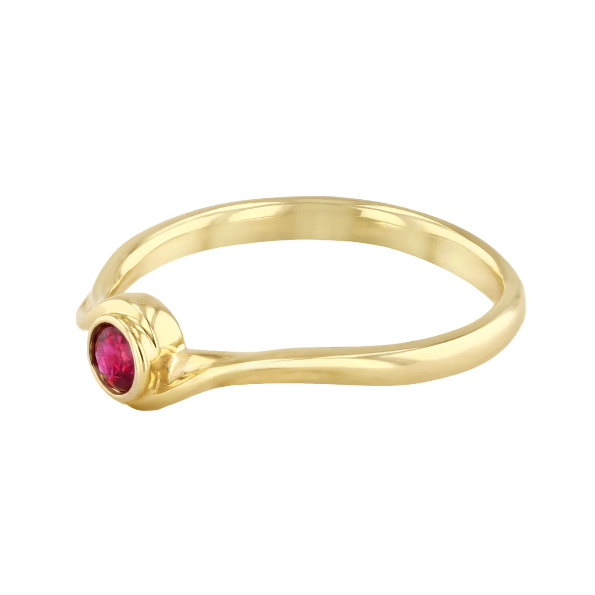 Birthstone Collection 0.16ct Round Ruby Bezel Set Twist Ring | 9K Yellow Gold - Image 3