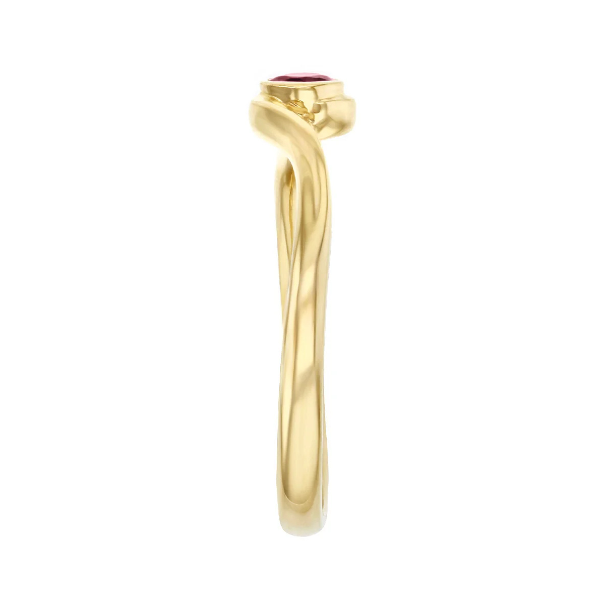 Birthstone Collection 0.16ct Round Ruby Bezel Set Twist Ring | 9K Yellow Gold - Image 4