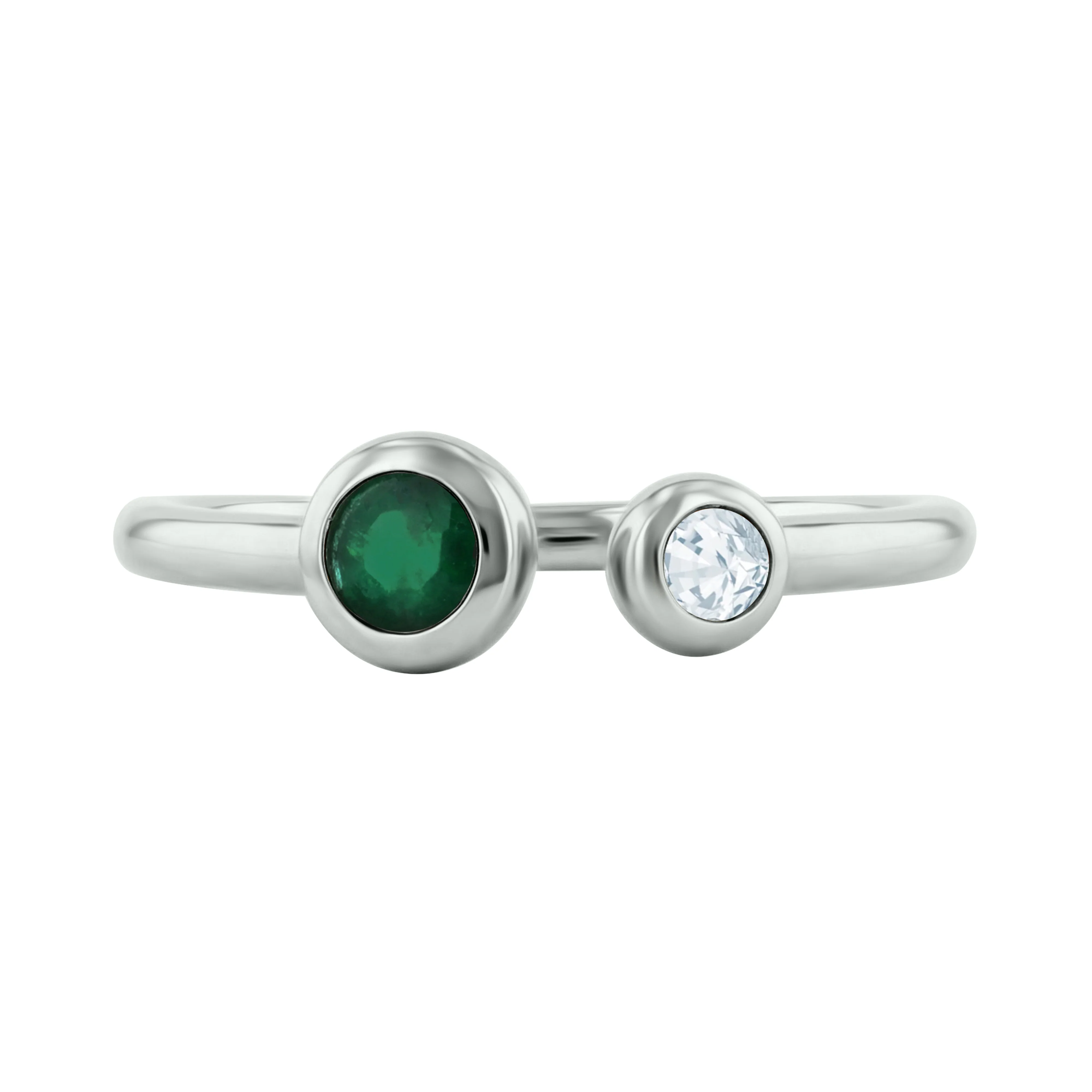 Birthstone Collection 0.17ct Emerald and Diamond Open Ring | 9K White Gold - Image 2