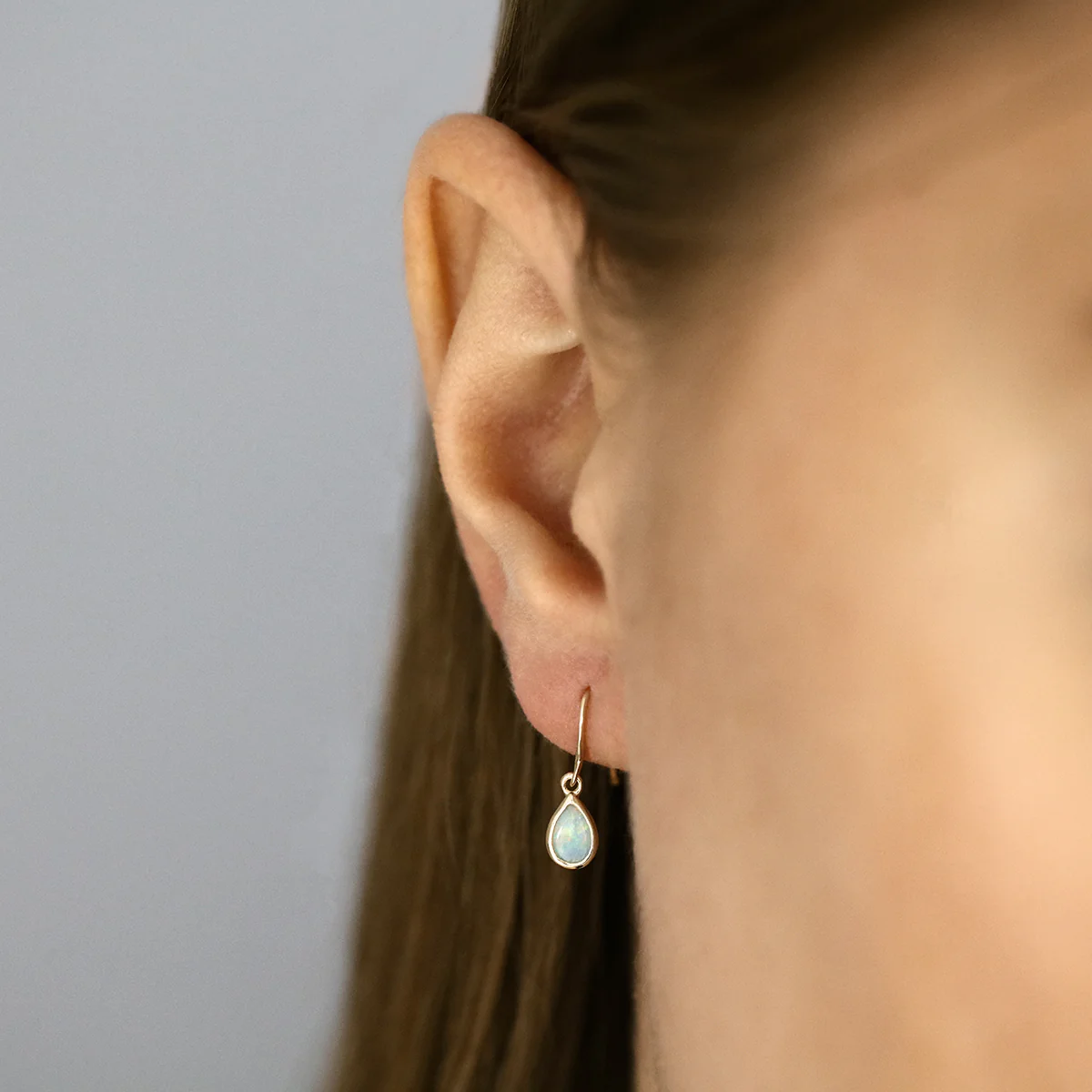 Birthstone Collection 0.40ct Pear Cut Opal Drop Earrings | 9K Yellow Gold - Image 5