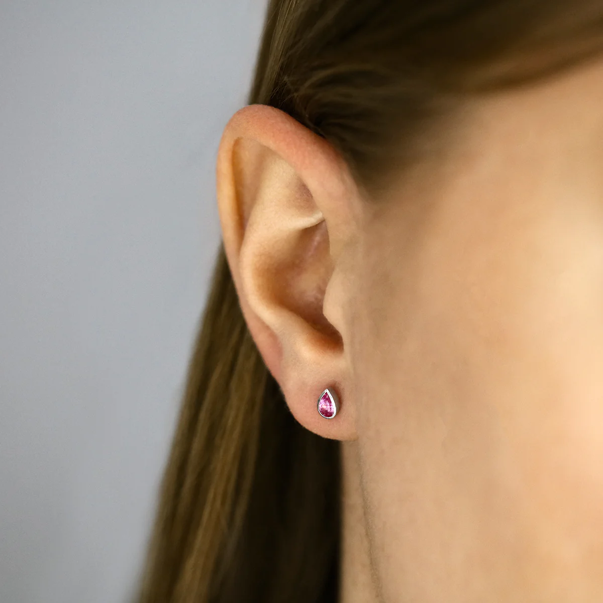 Birthstone Collection 0.47ct Pear Cut Pink Sapphire Stud Earrings | 9K White Gold - Image 5