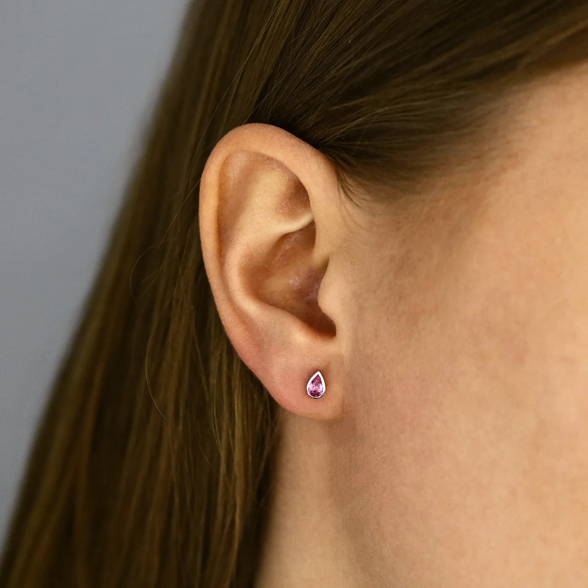 Birthstone Collection 0.47ct Pear Cut Pink Sapphire Stud Earrings | 9K White Gold - Image 6