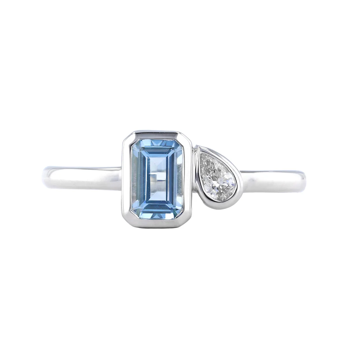 Birthstone Collection 0.48ct Aquamarine and 0.09ct Diamond Toi et Moi Bezel Set Ring | 9K White Gold - Image 2