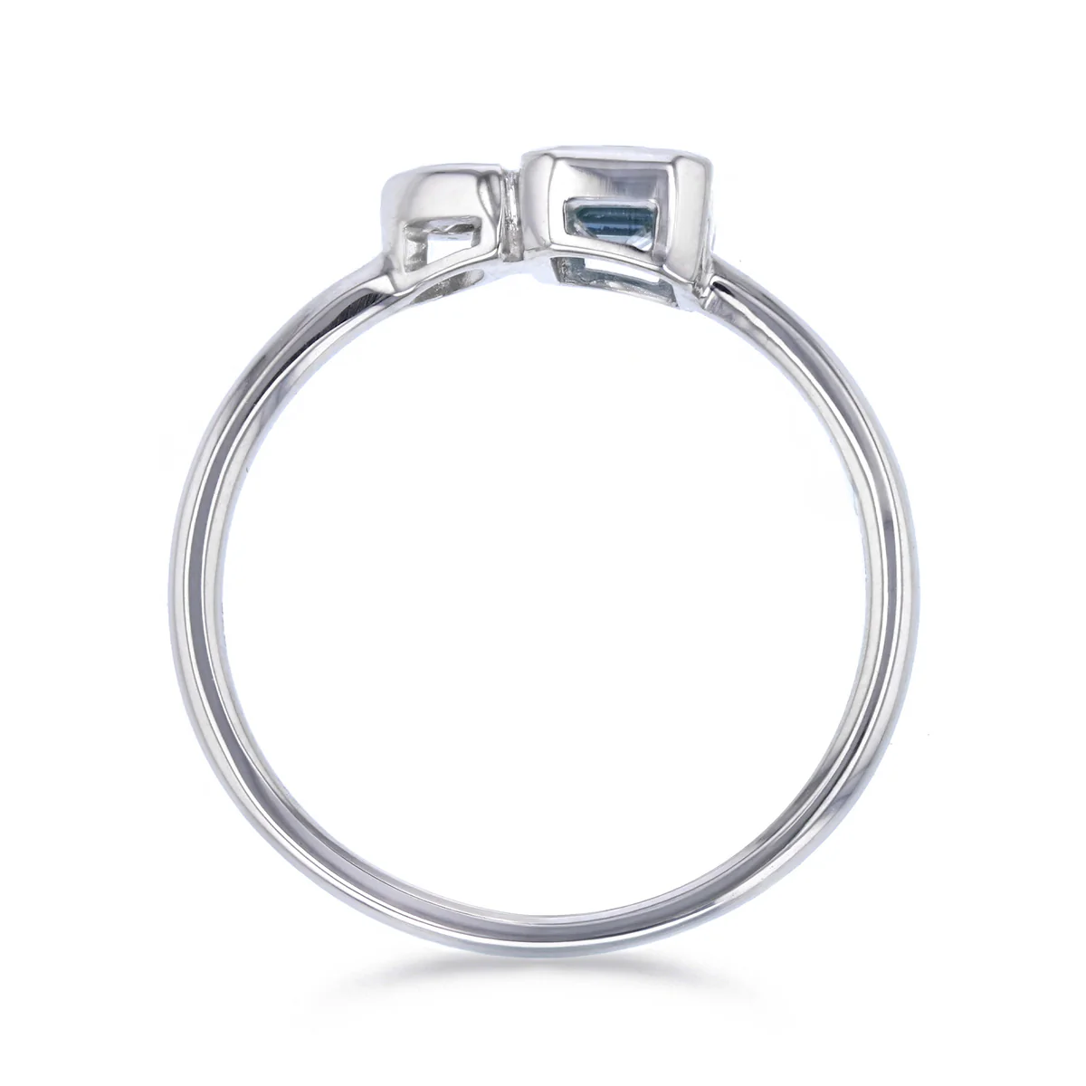 Birthstone Collection 0.48ct Aquamarine and 0.09ct Diamond Toi et Moi Bezel Set Ring | 9K White Gold - Image 5