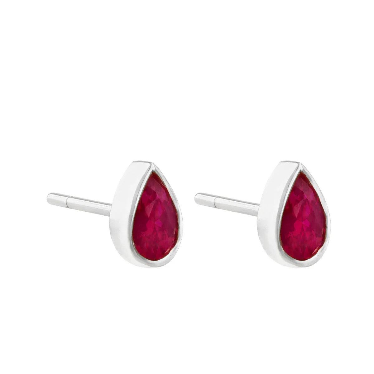 Birthstone Collection 0.48ct Pear Cut Ruby Stud Earrings | 9K White Gold - Image 3
