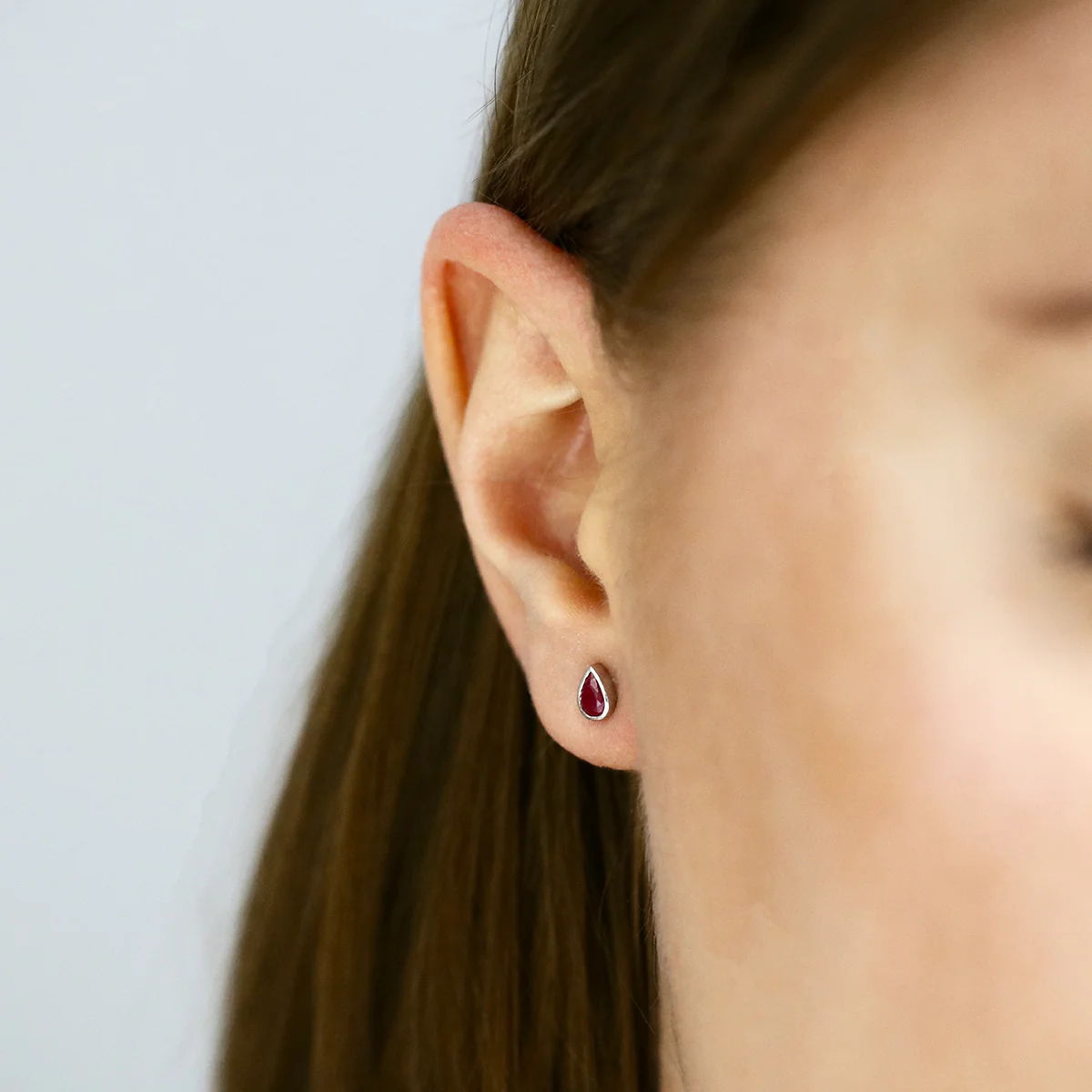 Birthstone Collection 0.48ct Pear Cut Ruby Stud Earrings | 9K White Gold - Image 5