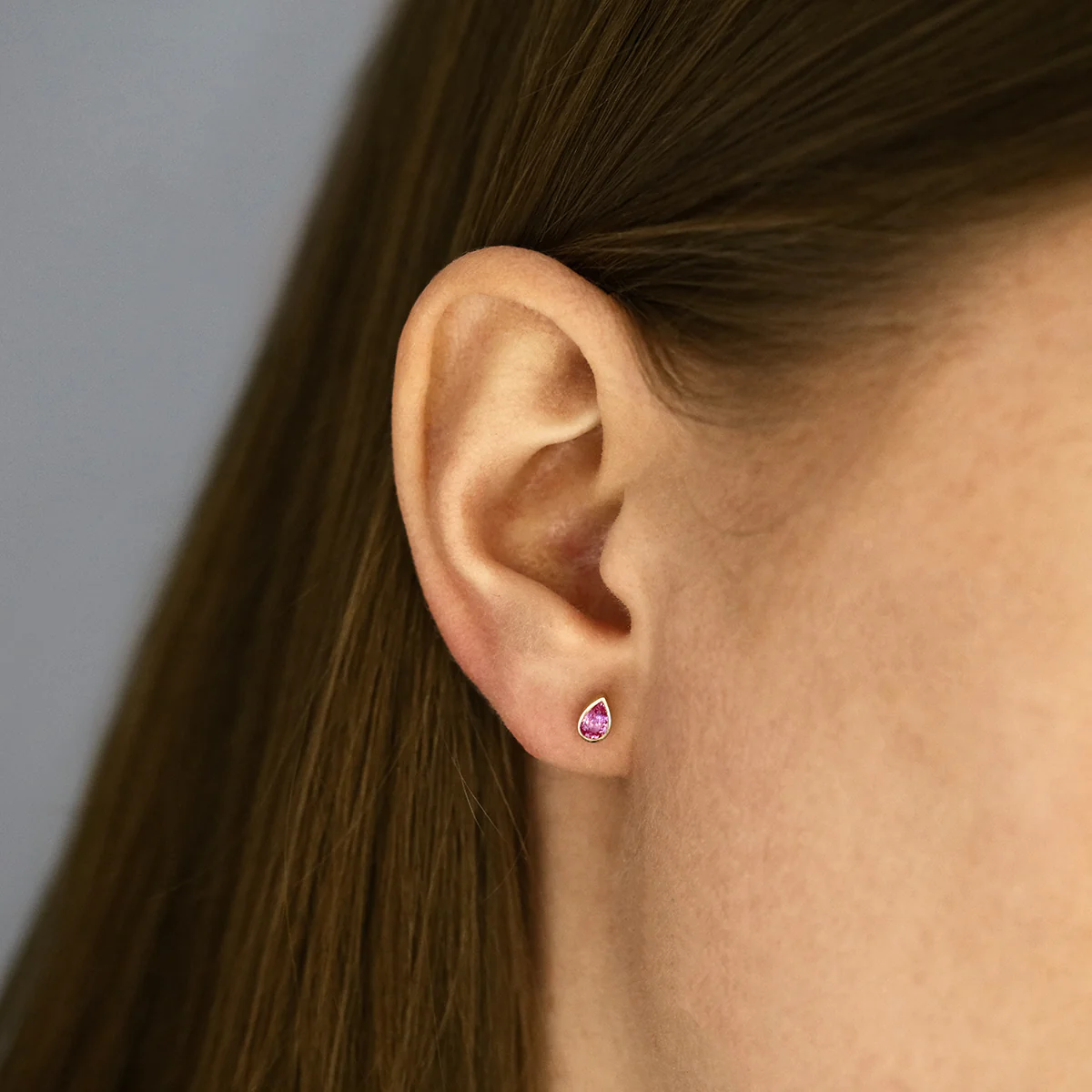 Birthstone Collection 0.55ct Pear Cut Pink Sapphire Stud Earrings | 9K Yellow Gold - Image 5