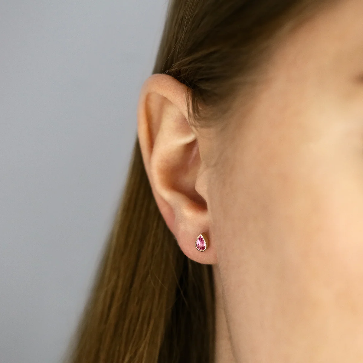 Birthstone Collection 0.55ct Pear Cut Pink Sapphire Stud Earrings | 9K Yellow Gold - Image 6
