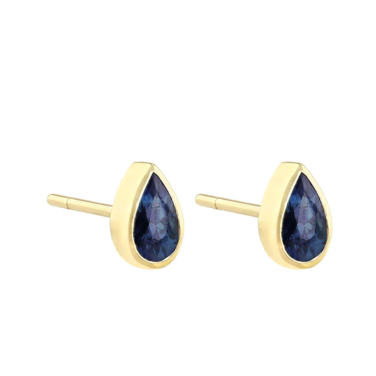 Birthstone Collection 0.56ct Pear Cut Blue Sapphire Stud Earrings | 9K Yellow Gold - Image 3