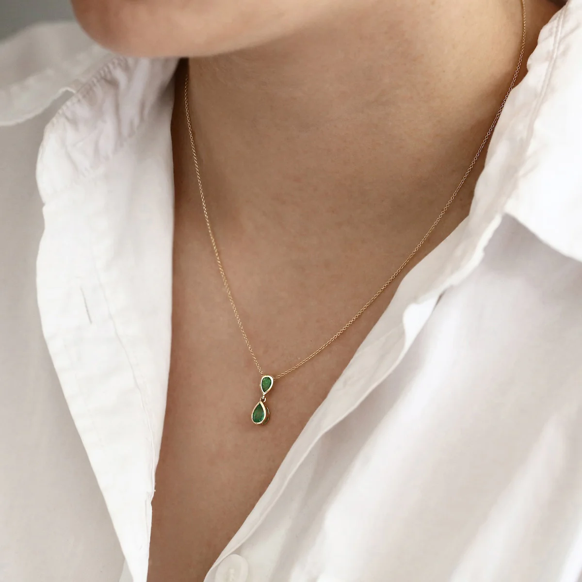 Birthstone Collection 0.71ct Emerald Double Bezel Set Drop Pendant | 9K Yellow Gold - Image 5