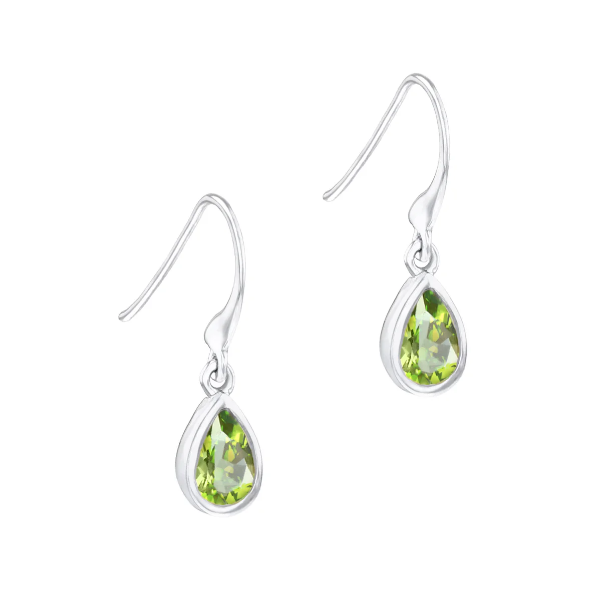 Birthstone Collection 0.80ct Pear Cut Peridot Drop Earrings | 9K White Gold - Image 3