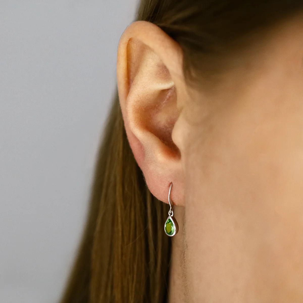 Birthstone Collection 0.80ct Pear Cut Peridot Drop Earrings | 9K White Gold - Image 5