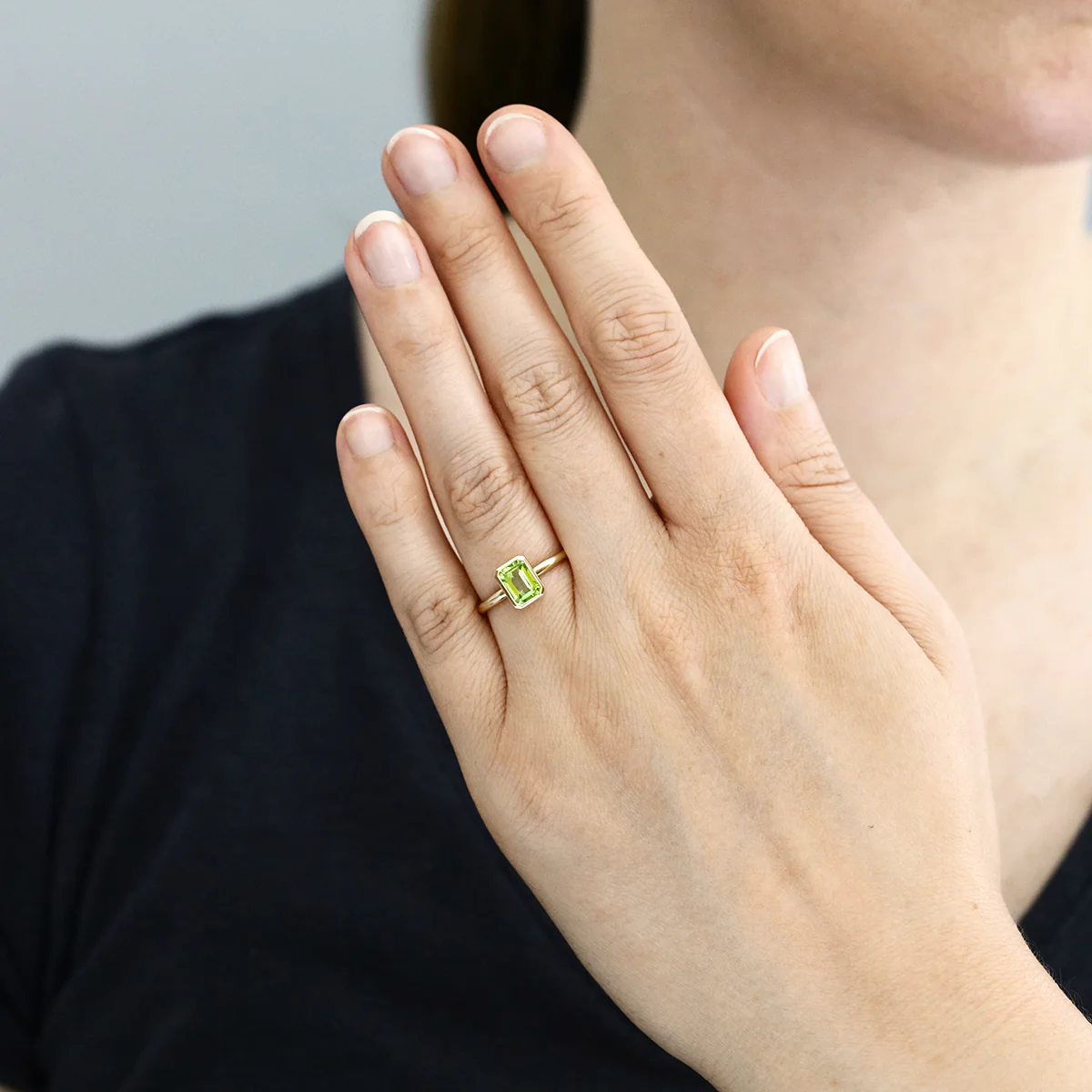Birthstone Collection 1.01ct Peridot Bezel Set Solitaire Ring | 9K Yellow Gold - Image 6