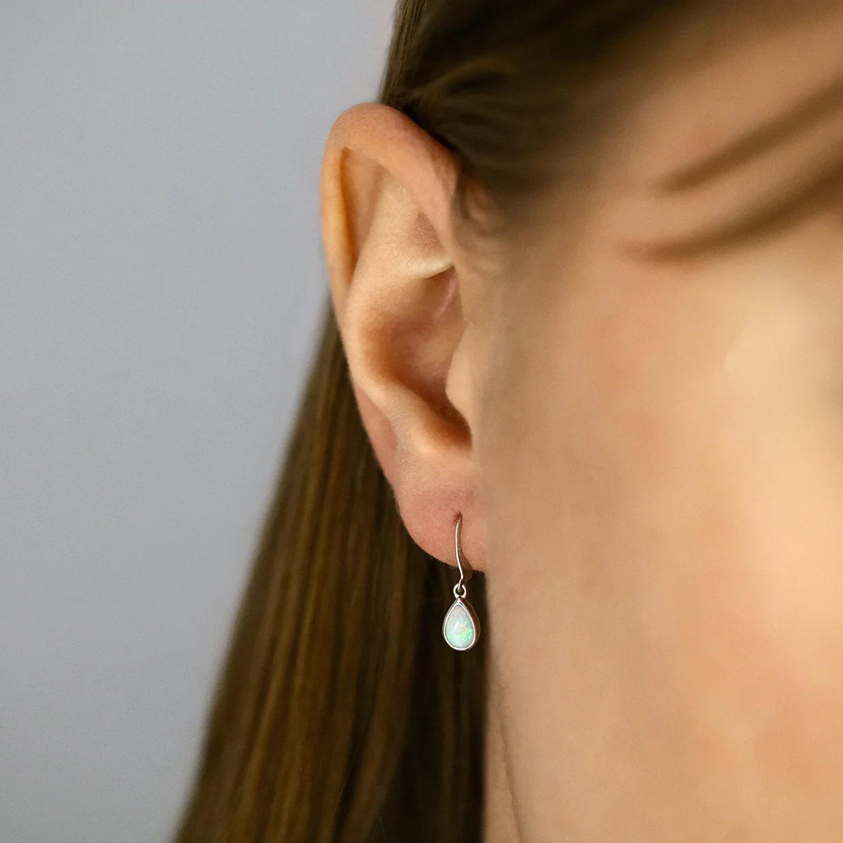 Birthstone Collection Pear Cut Opal Drop Earrings | 9K White Gold - Image 5