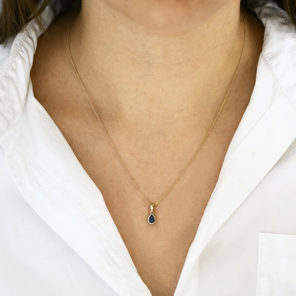 Personalised Birthstone Pear Cut Rubover Necklace | 9K Yellow Gold - Image 14