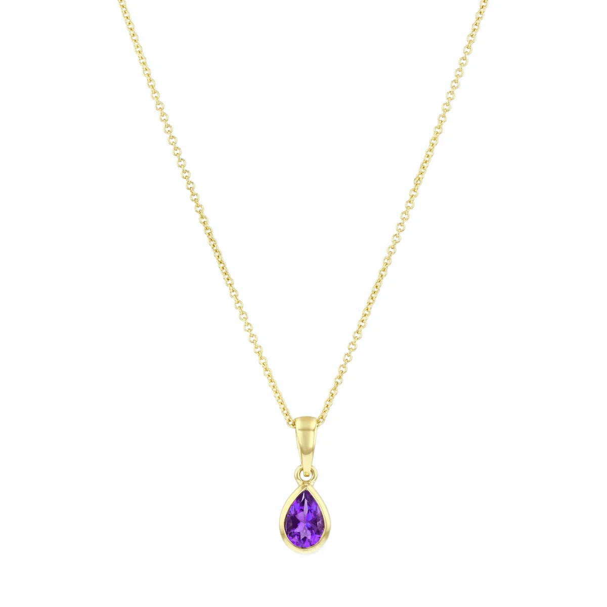 Personalised Birthstone Pear Cut Rubover Necklace | 9K Yellow Gold - Image 2