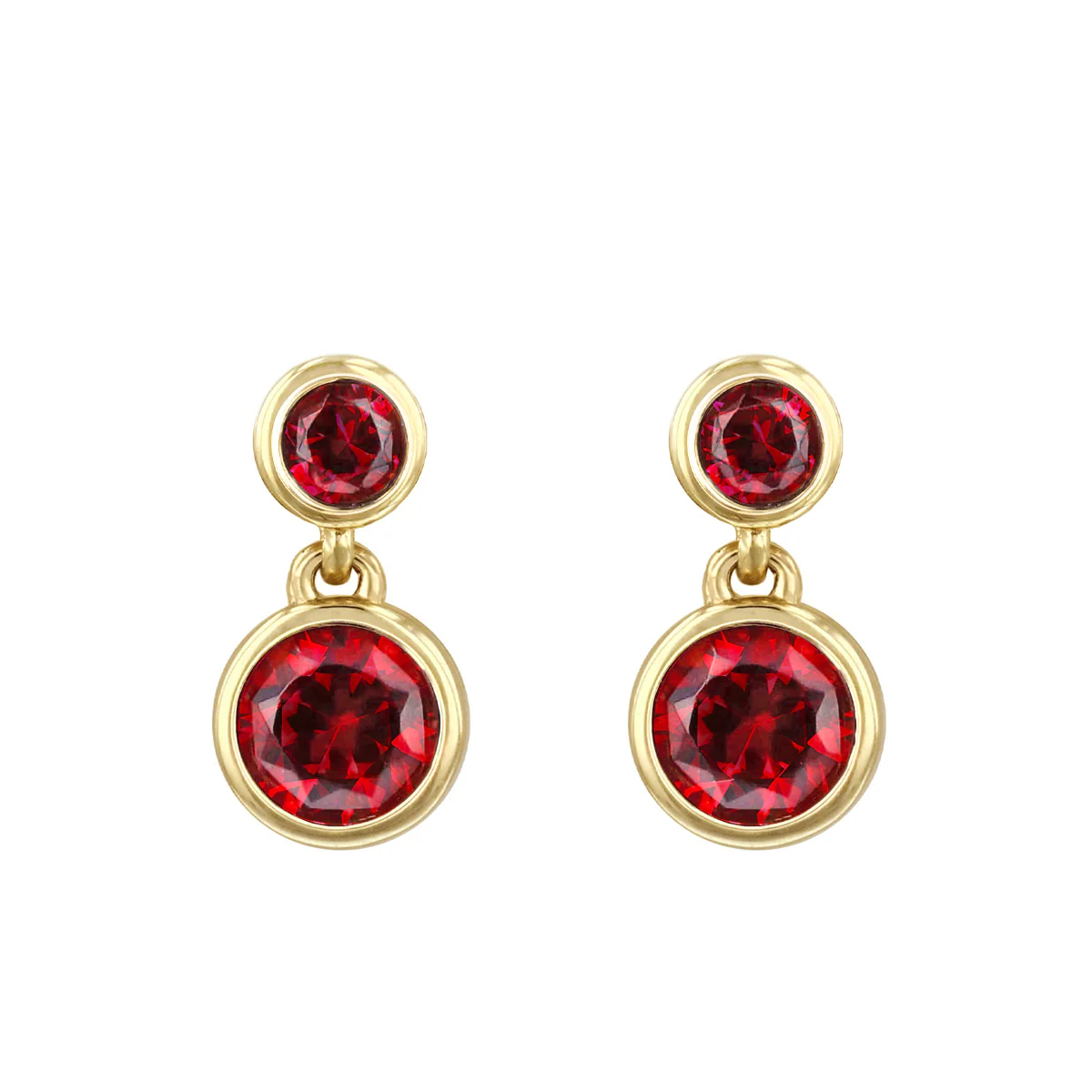 Birthstone Collection Round Garnet (January) Double Drop Earring | 9K Yellow Gold - Image 2
