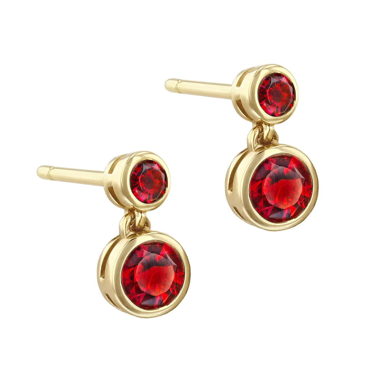 Birthstone Collection Round Garnet (January) Double Drop Earring | 9K Yellow Gold - Image 3
