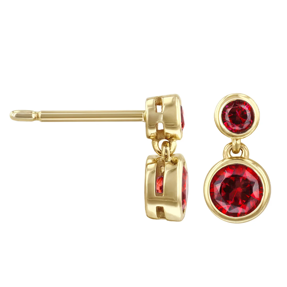Birthstone Collection Round Garnet (January) Double Drop Earring | 9K Yellow Gold - Image 4