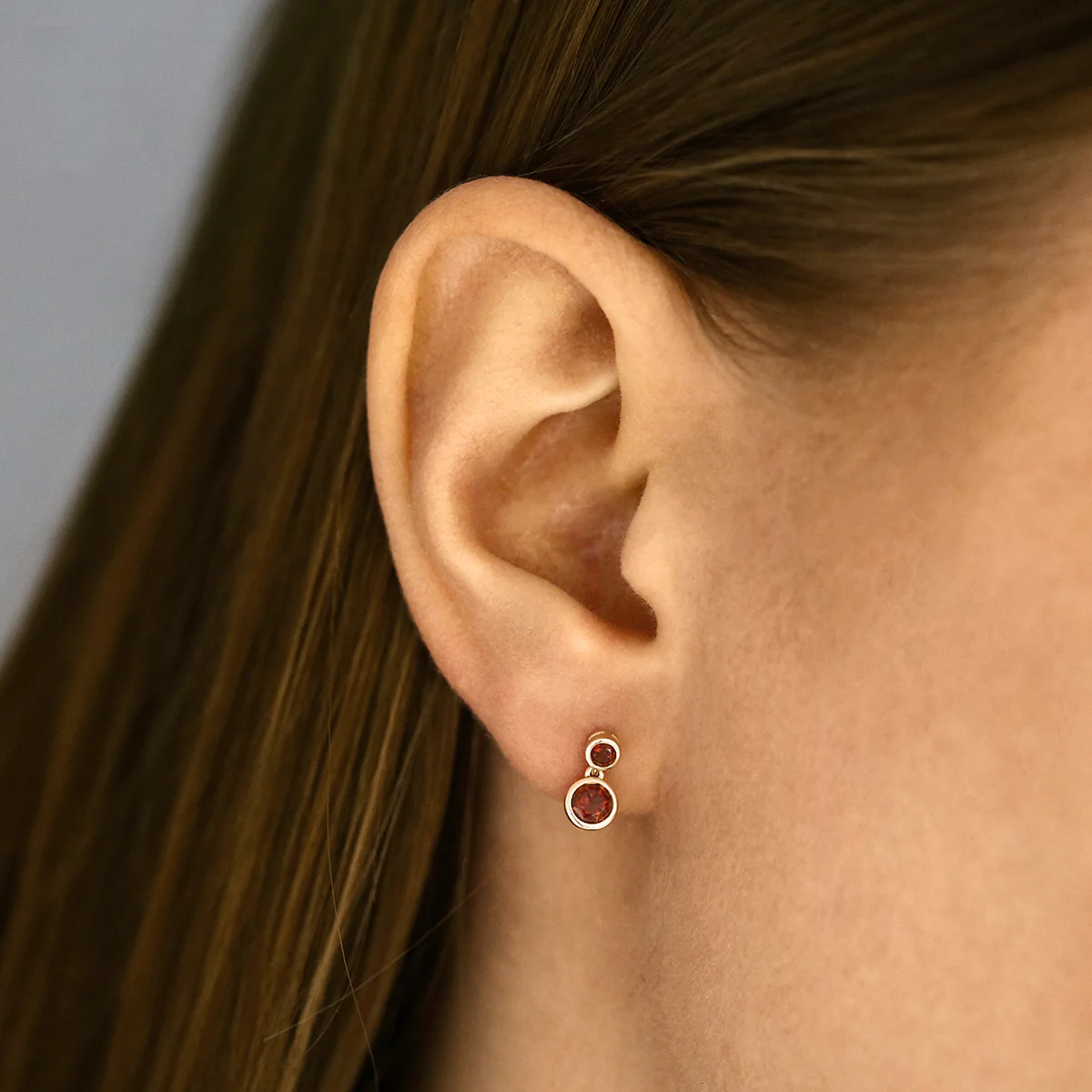 Birthstone Collection Round Garnet (January) Double Drop Earring | 9K Yellow Gold - Image 5