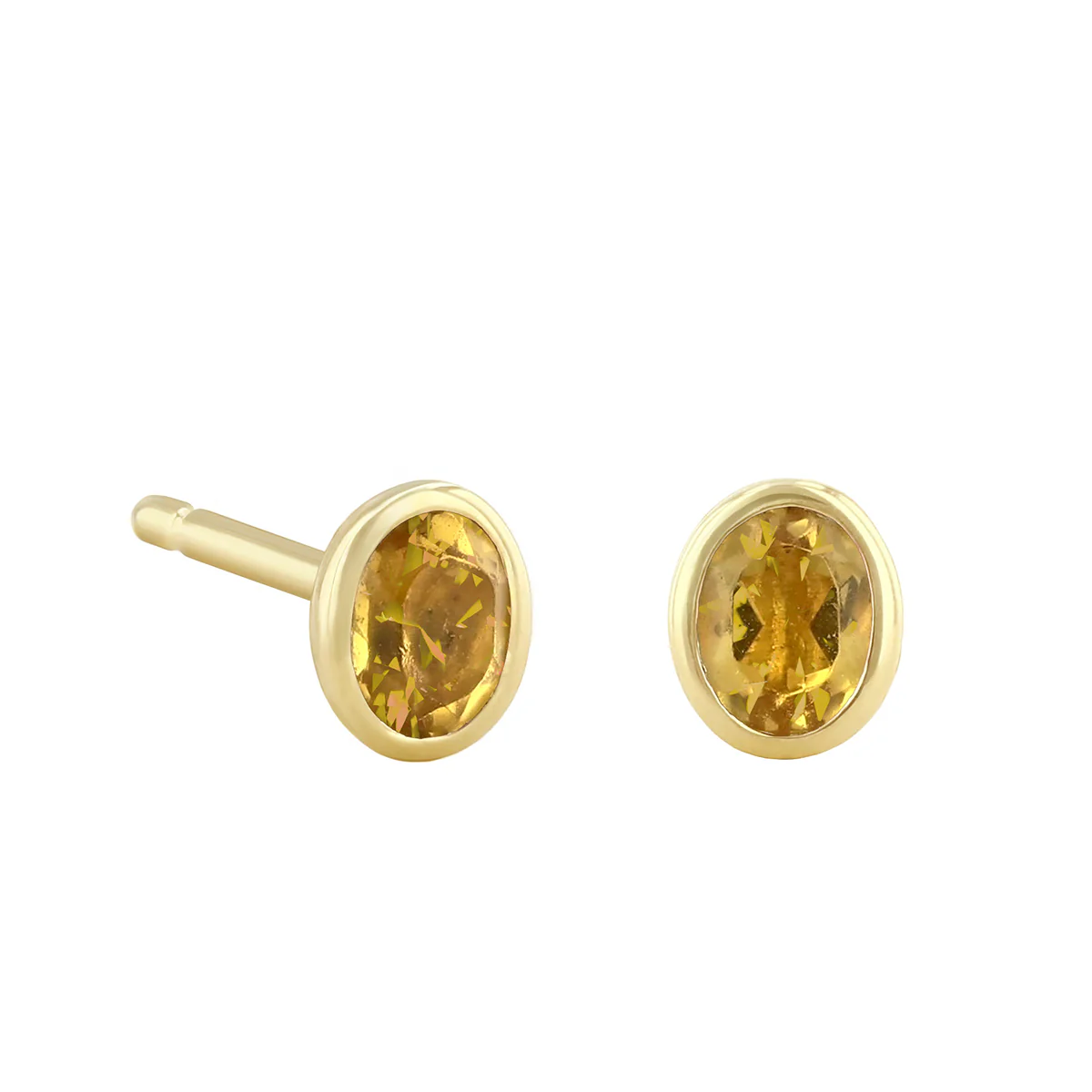 Birthstone Collection Oval Bezel Set Stud Earrings | 9K Yellow Gold - Image 10