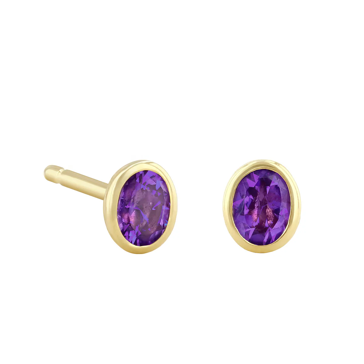 Birthstone Collection Oval Bezel Set Stud Earrings | 9K Yellow Gold - Image 2
