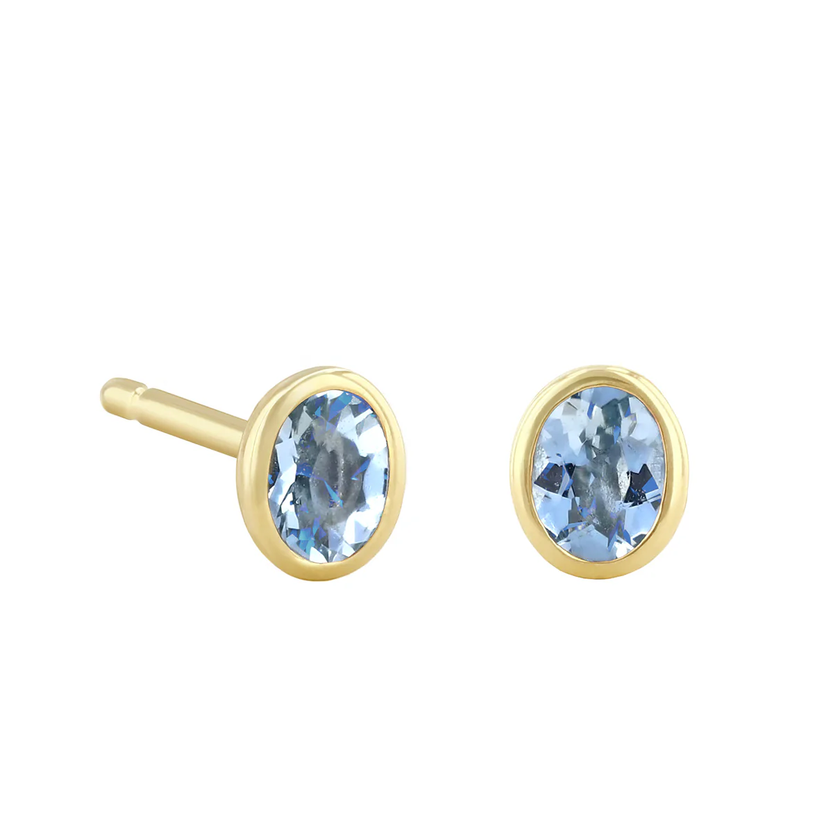 Birthstone Collection Oval Bezel Set Stud Earrings | 9K Yellow Gold - Image 3