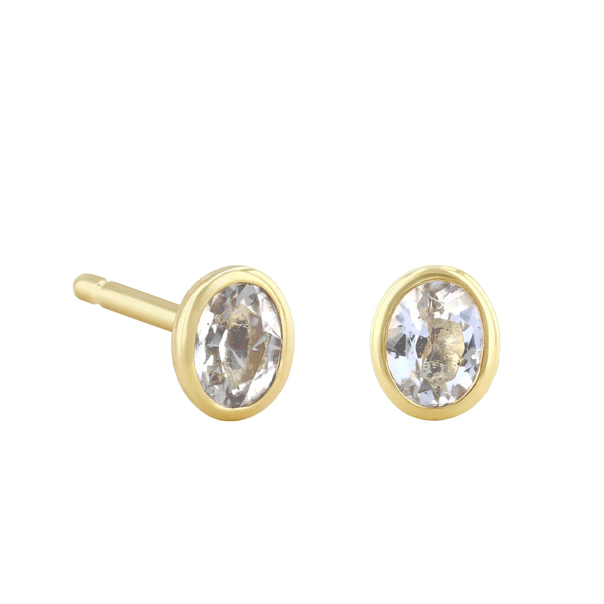 Birthstone Collection Oval Bezel Set Stud Earrings | 9K Yellow Gold - Image 4