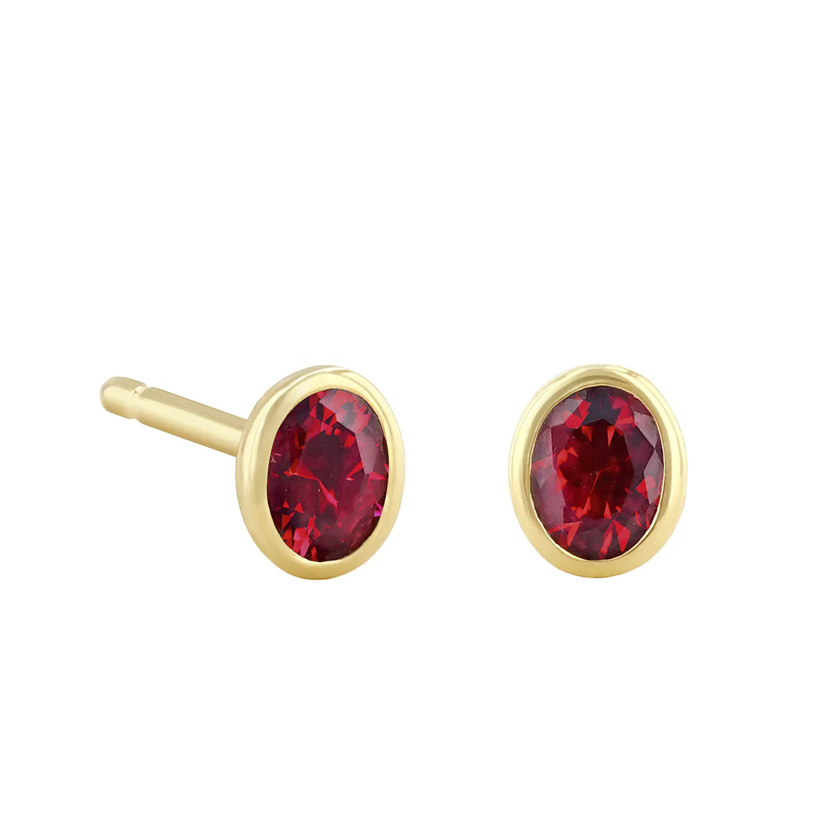Birthstone Collection Oval Bezel Set Stud Earrings | 9K Yellow Gold - Image 6