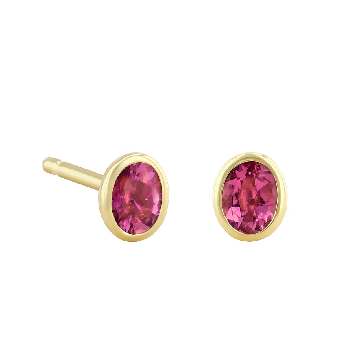 Birthstone Collection Oval Bezel Set Stud Earrings | 9K Yellow Gold - Image 9