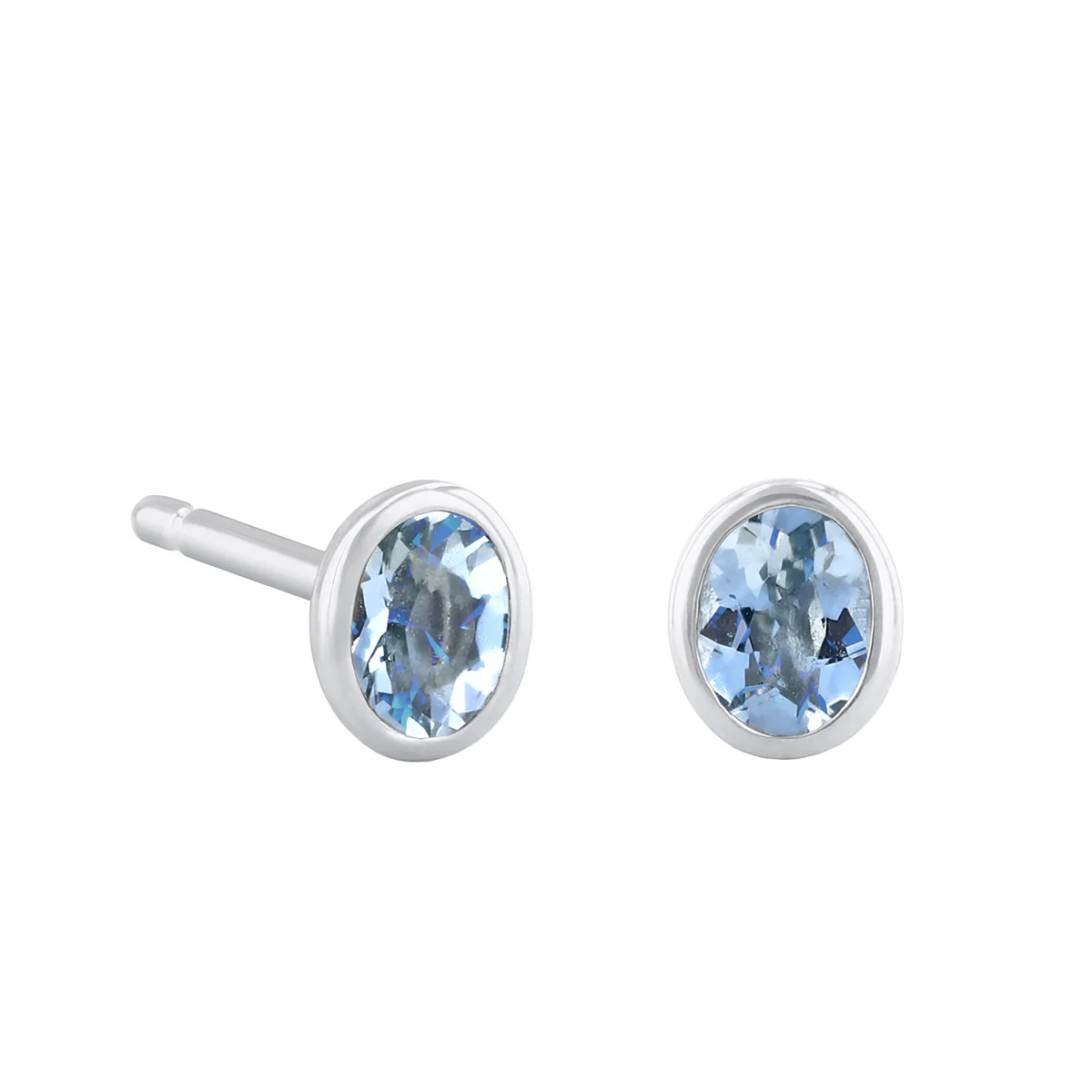 Birthstone Oval Bezel Set Stud Earrings | 9K White Gold - Image 10