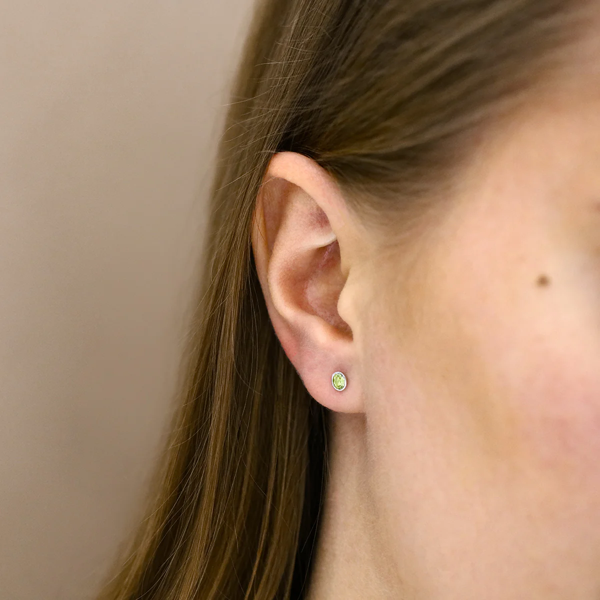 Birthstone Oval Bezel Set Stud Earrings | 9K White Gold - Image 13