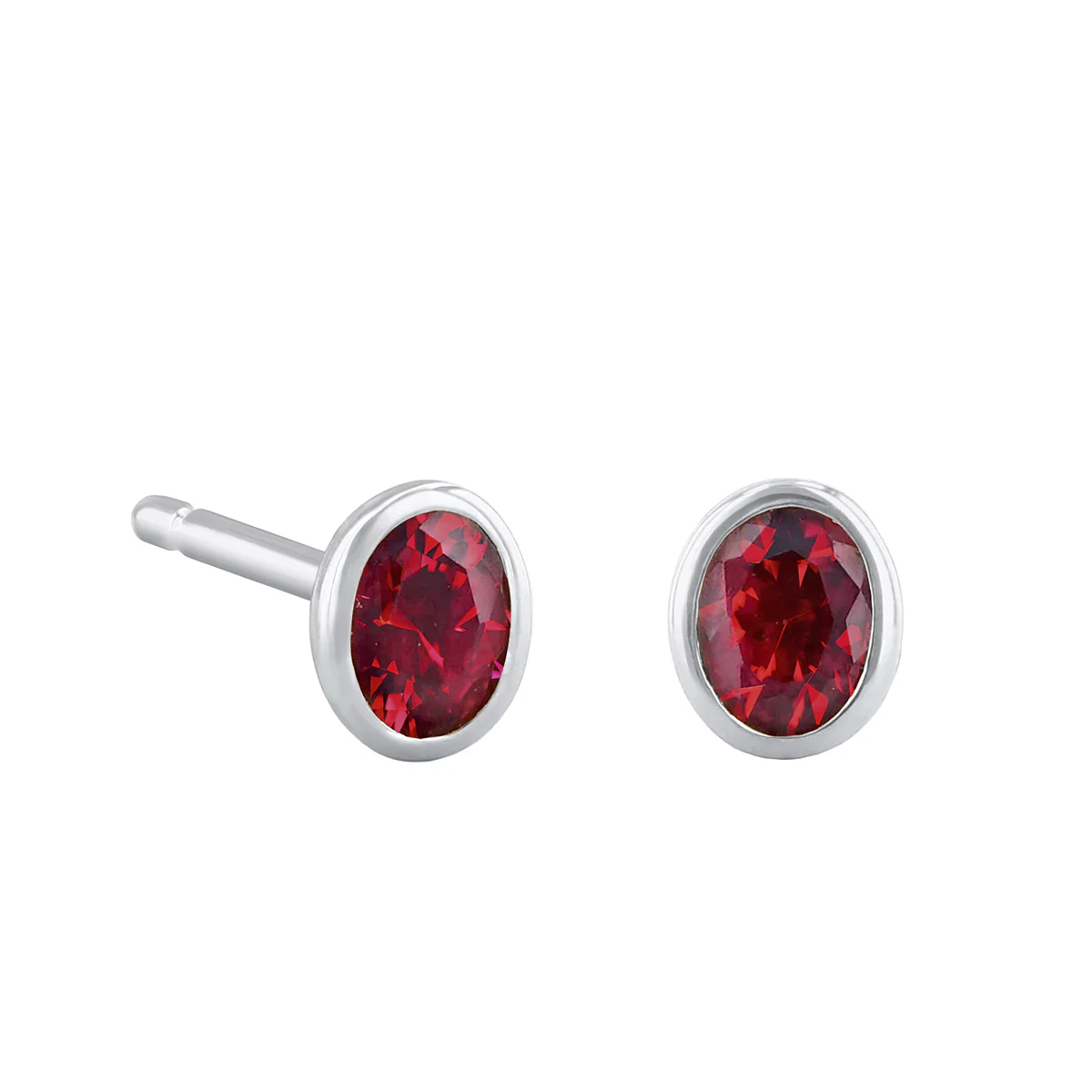 Birthstone Oval Bezel Set Stud Earrings | 9K White Gold - Image 4