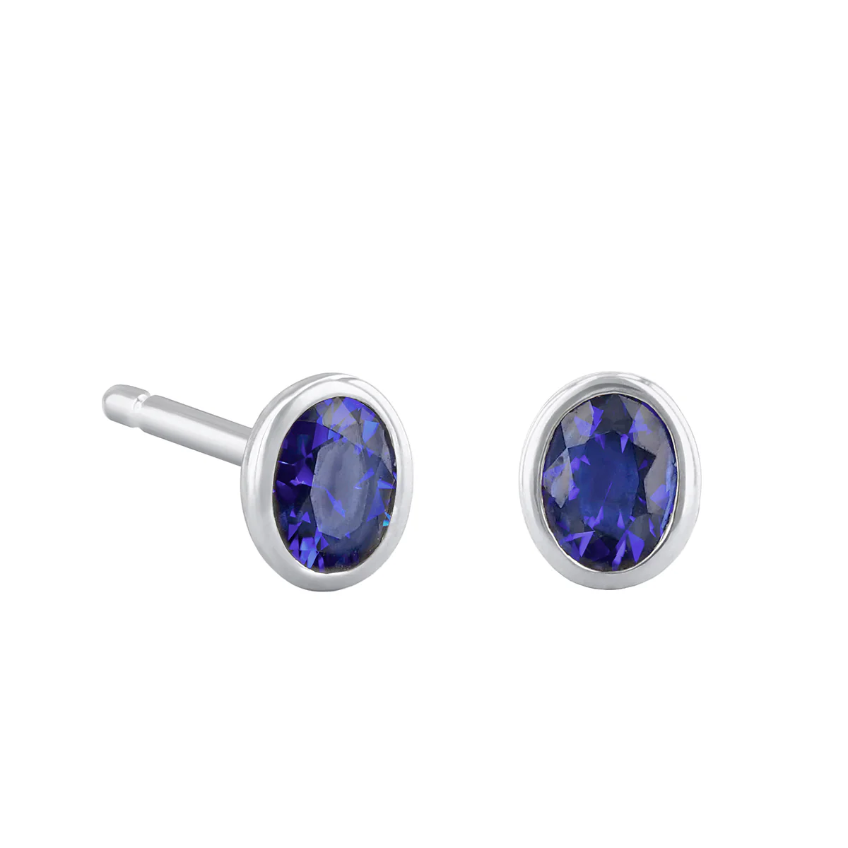 Birthstone Oval Bezel Set Stud Earrings | 9K White Gold - Image 6