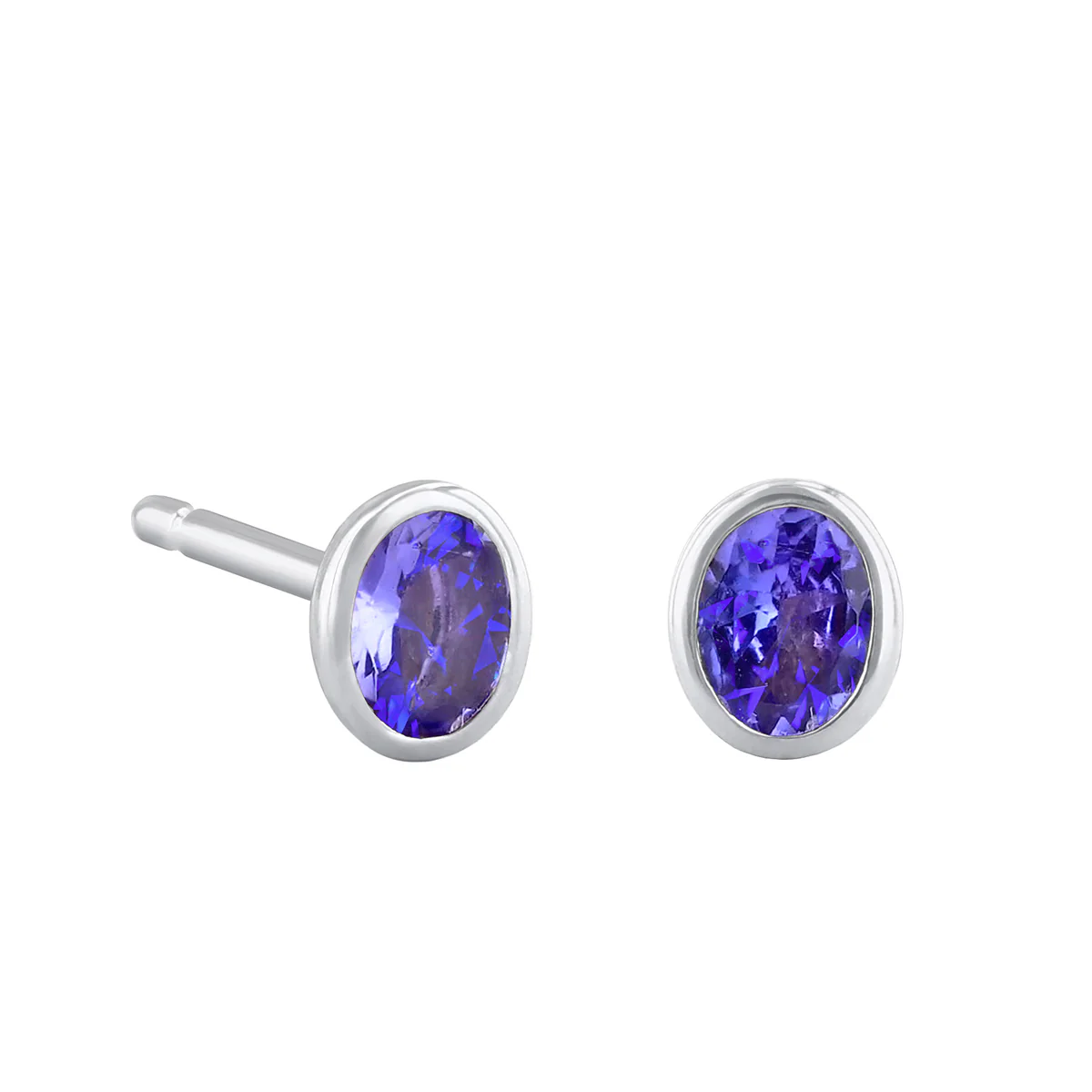 Birthstone Oval Bezel Set Stud Earrings | 9K White Gold - Image 8