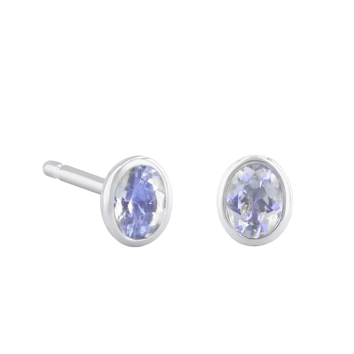 Birthstone Oval Bezel Set Stud Earrings | 9K White Gold - Image 9