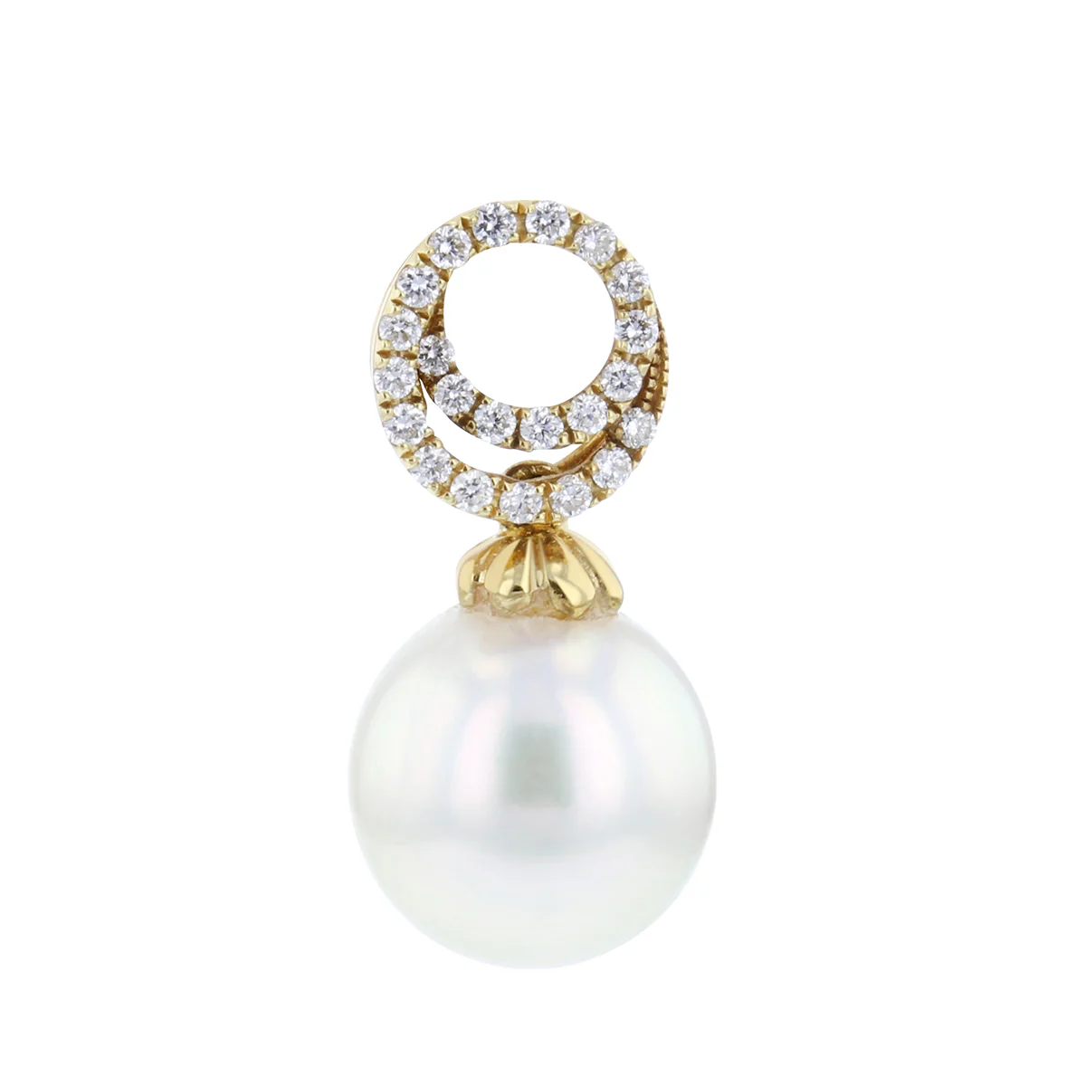 Cultured Pearl & Diamond Swirl Drop Earrings | 18K Yellow Gold - Image 3