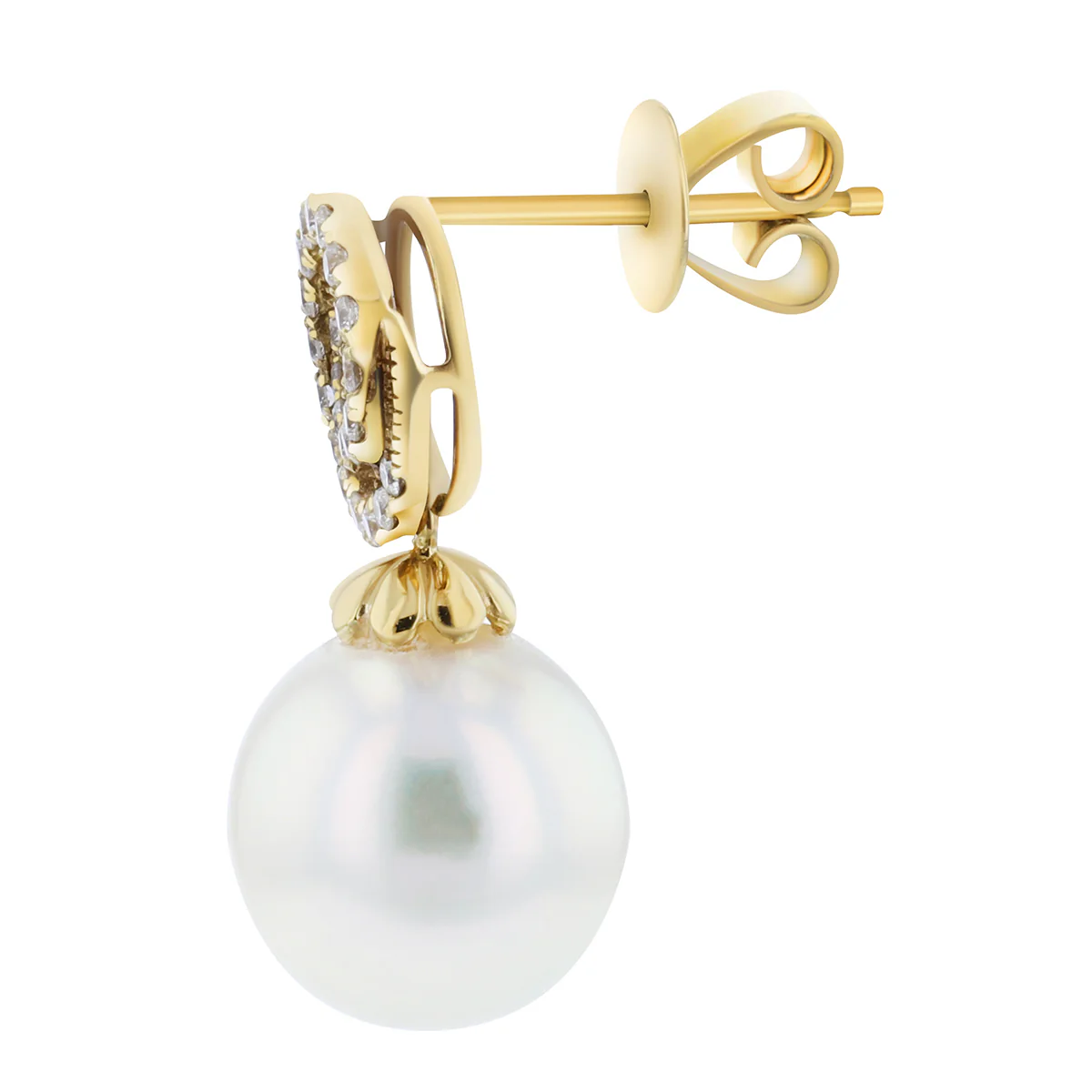 Cultured Pearl & Diamond Swirl Drop Earrings | 18K Yellow Gold - Image 4