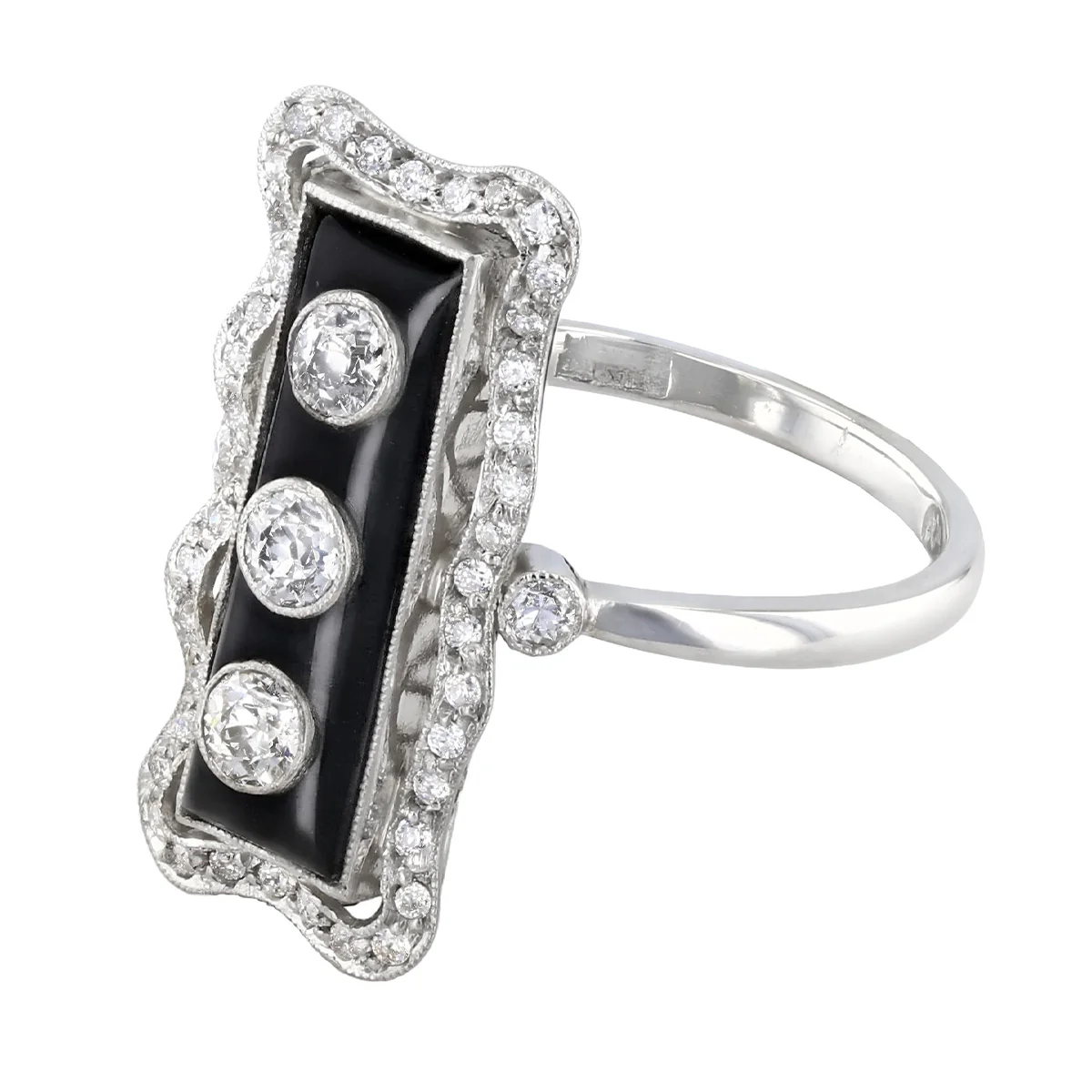 Early 20th Century Black Onyx and 0.78ct Old Cut Diamond Dress Ring | Pre-Loved | Platinum - Image 3