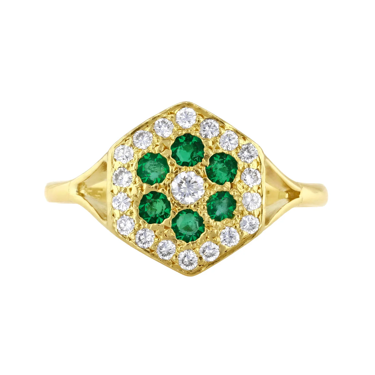 Emerald and Diamond Cluster Dress Ring | Pre-Loved | 18K Yellow Gold - Image 2