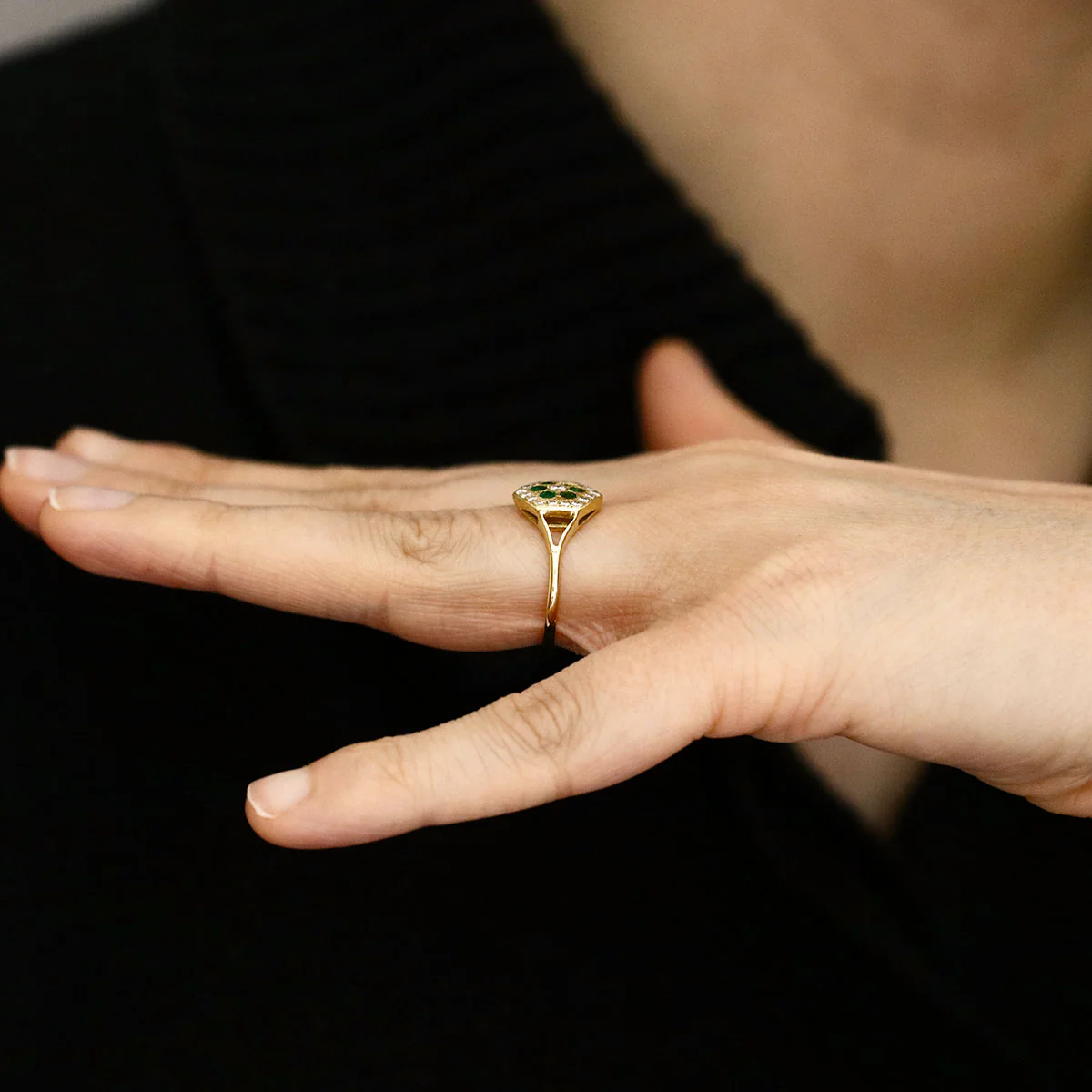 Emerald and Diamond Cluster Dress Ring | Pre-Loved | 18K Yellow Gold - Image 7