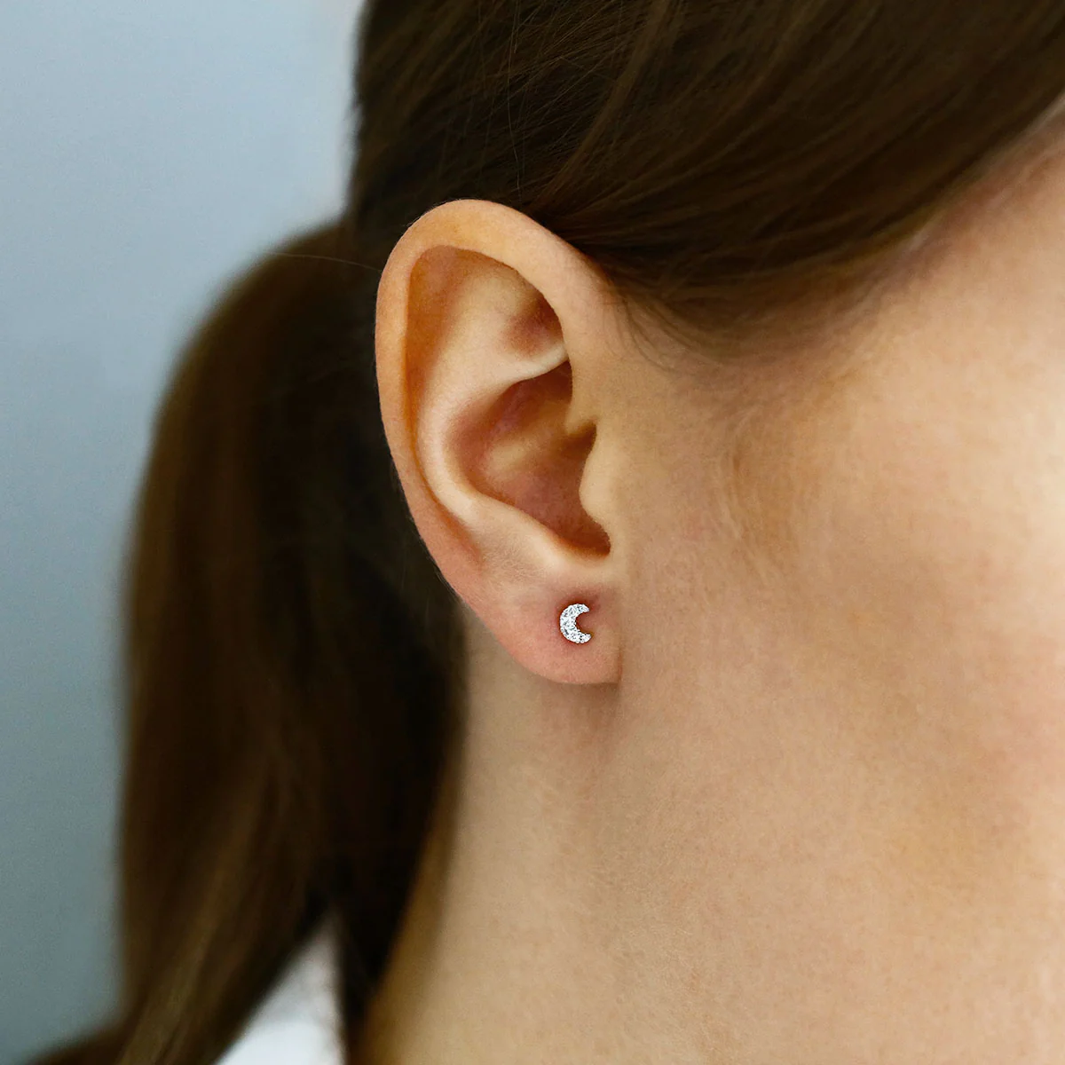 Soleil Collection 0.10ct Crescent Moon Stud Earrings | 9K Yellow Gold - Image 5